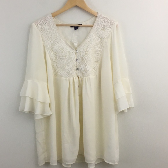 Roaman's Tops - Roaman’s | Lace & Bell Sleeve Blouse